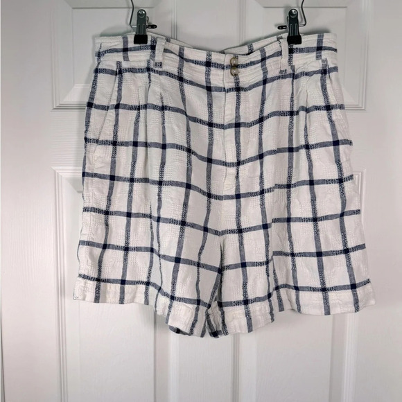 Madewell Linen-Cotton Pleated Mid-Length Shorts in Windowpane Size 12 - Picture 1 of 10